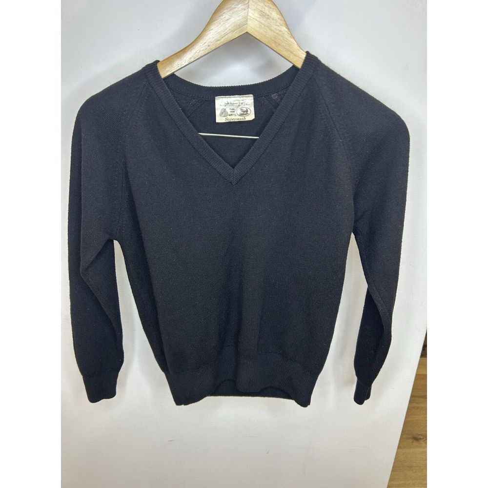 Edinburgh Woollen Mill Super Wash Swearte WomenBlack Pure New Wool V Neck Sz S